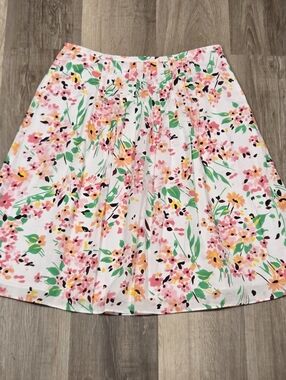 Vintage Talbots Floral Skirt 8 Pink Green Cotton Knee Length Y2K Summer